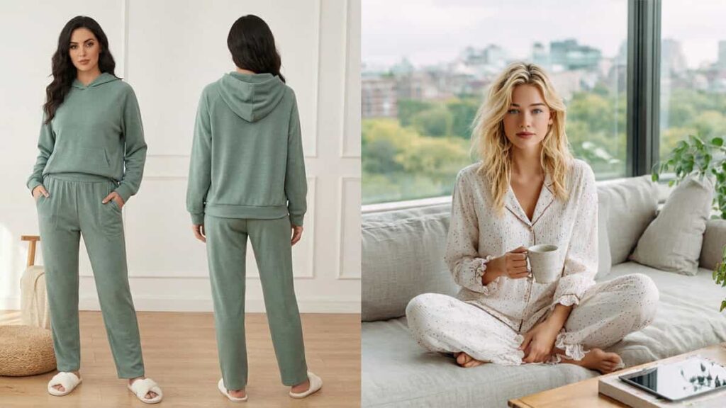Matching bamboo cotton hoodie and jogger lounge set in soft heather gray