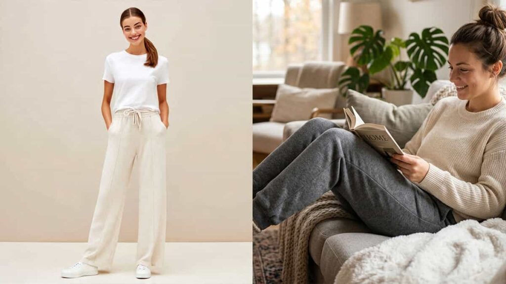 Soft fleece-lined jogger pants with elastic waistband and drawstring